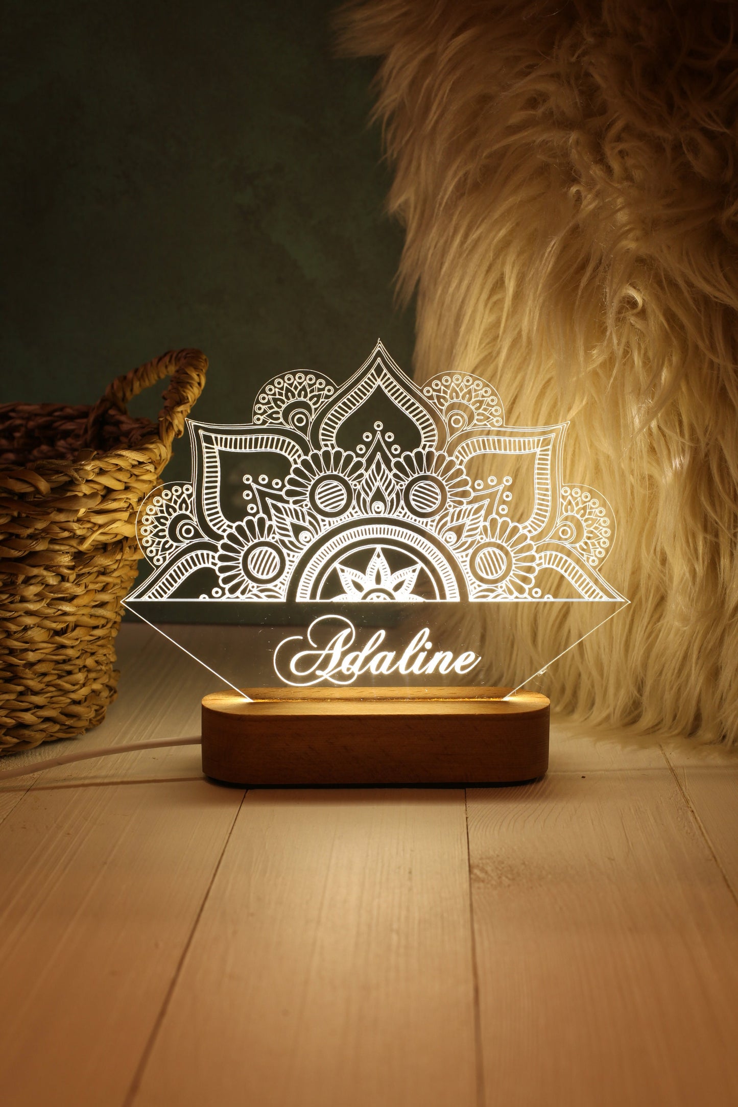 Personalisiertes Geschenk Lotusblumen-Mandala - Personalisiertes Mandala-Nachtlicht