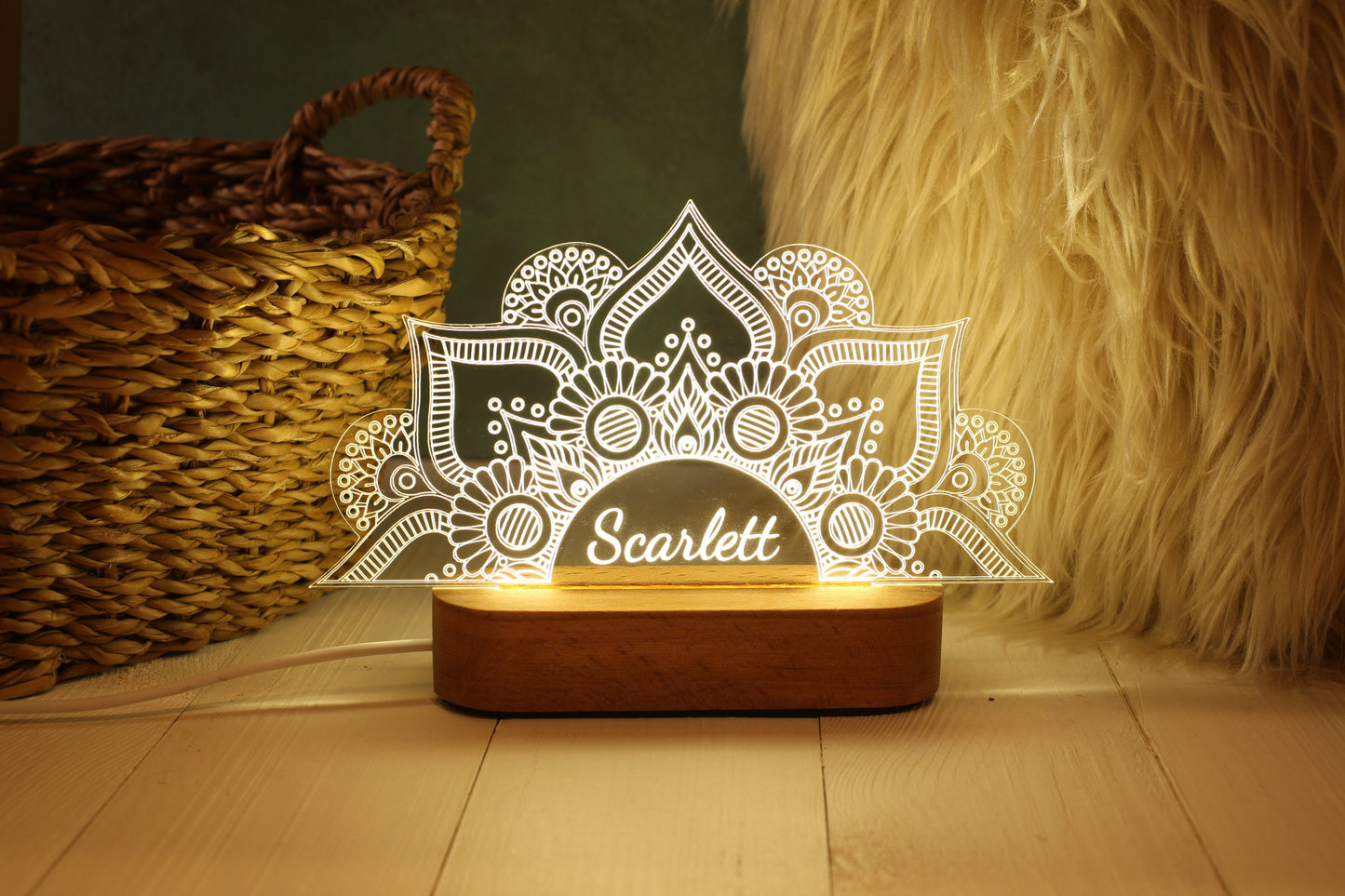 Personalisiertes Geschenk Lotusblumen-Mandala - Personalisiertes Mandala-Nachtlicht