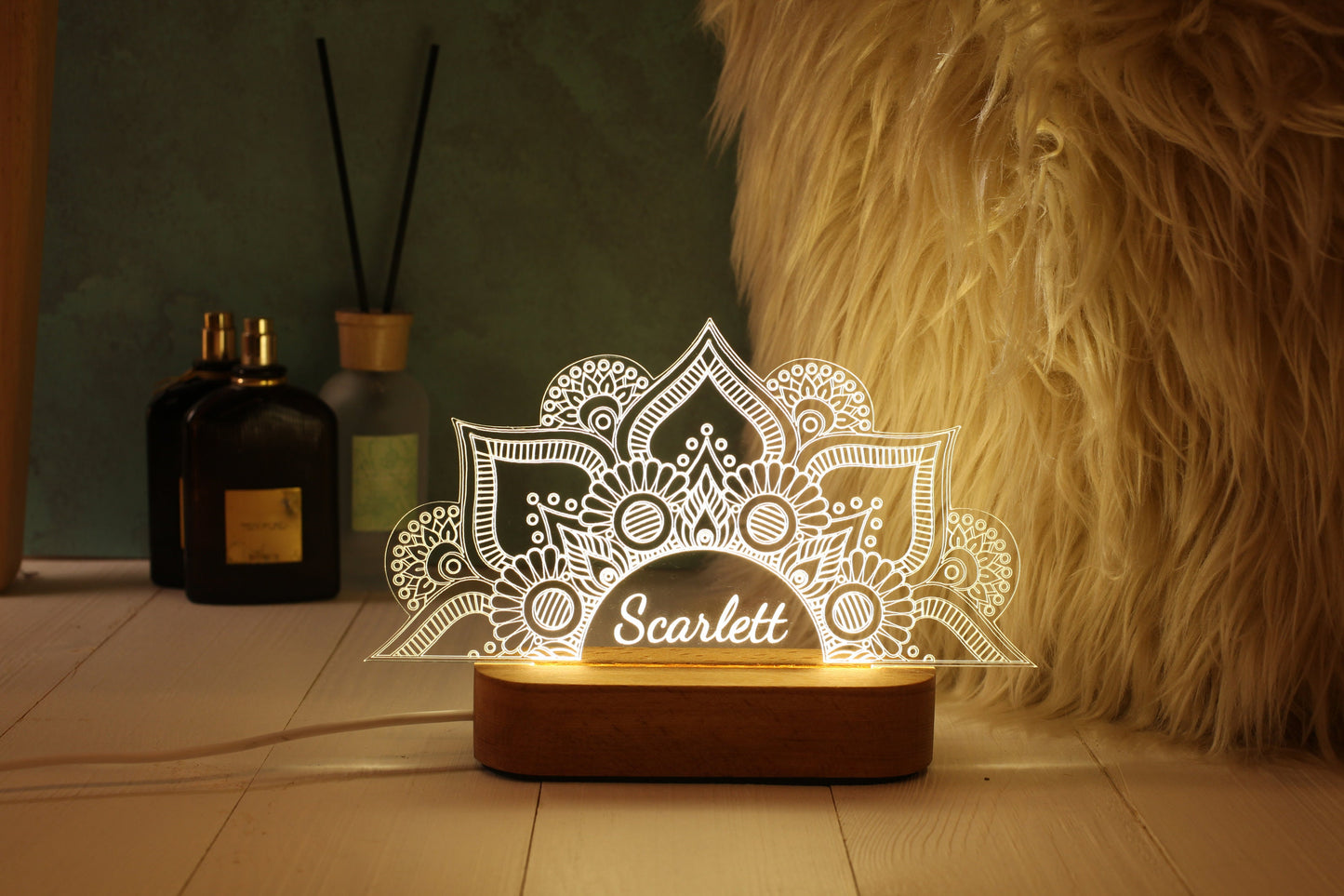 Personalisiertes Geschenk Lotusblumen-Mandala - Personalisiertes Mandala-Nachtlicht