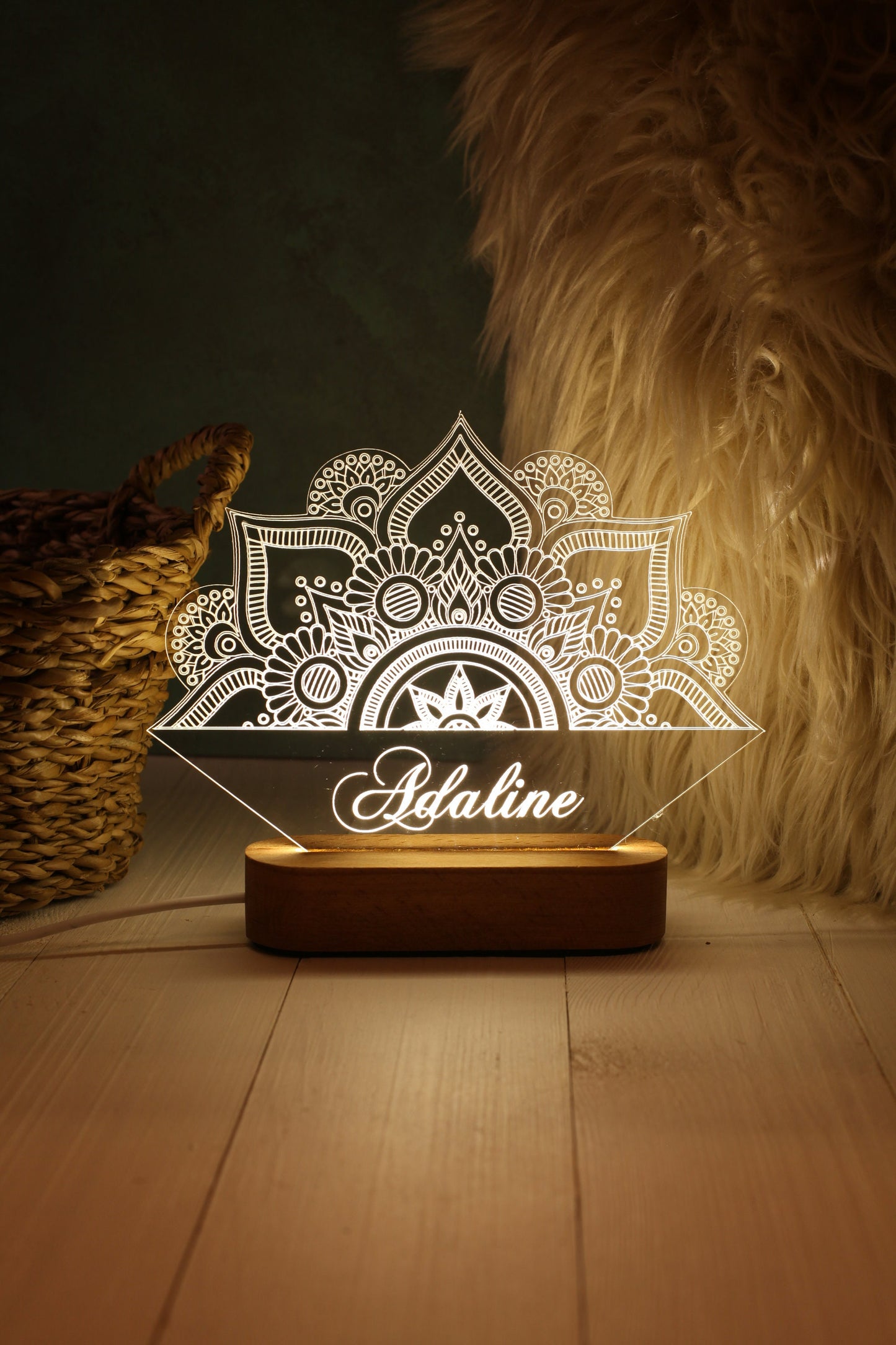 Personalisiertes Geschenk Lotusblumen-Mandala - Personalisiertes Mandala-Nachtlicht