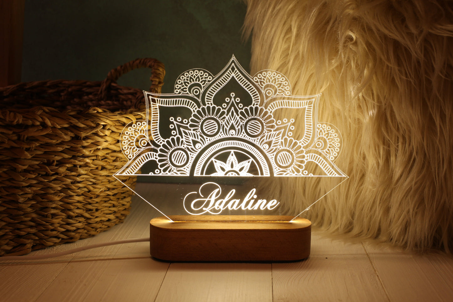 Personalisiertes Geschenk Lotusblumen-Mandala - Personalisiertes Mandala-Nachtlicht