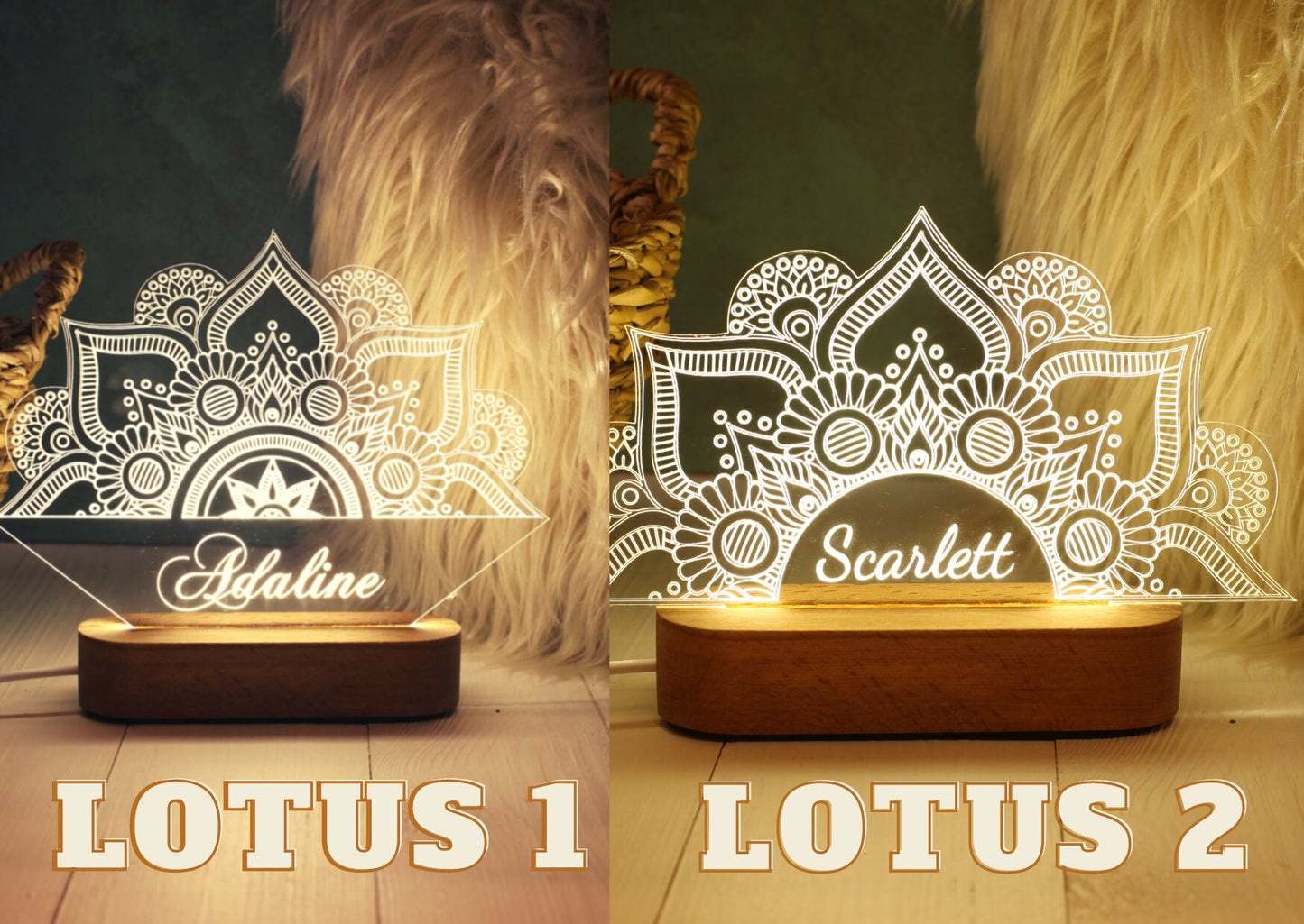 Lotusblumen-Mandala, personalisiertes Nachtlicht als Valentinstagsgeschenk