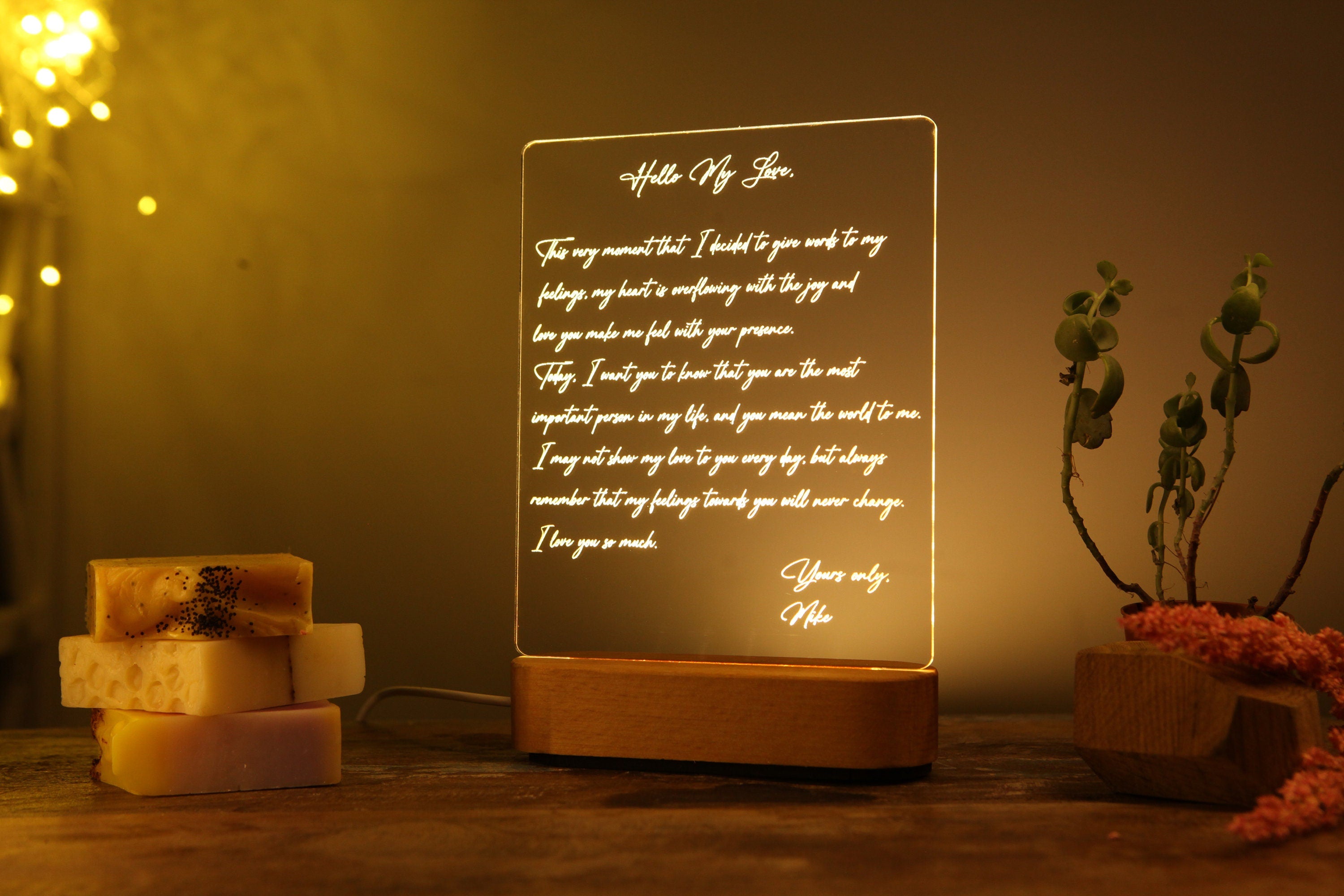 Custom Hand-Written Letter Night Light as Valentines Gift