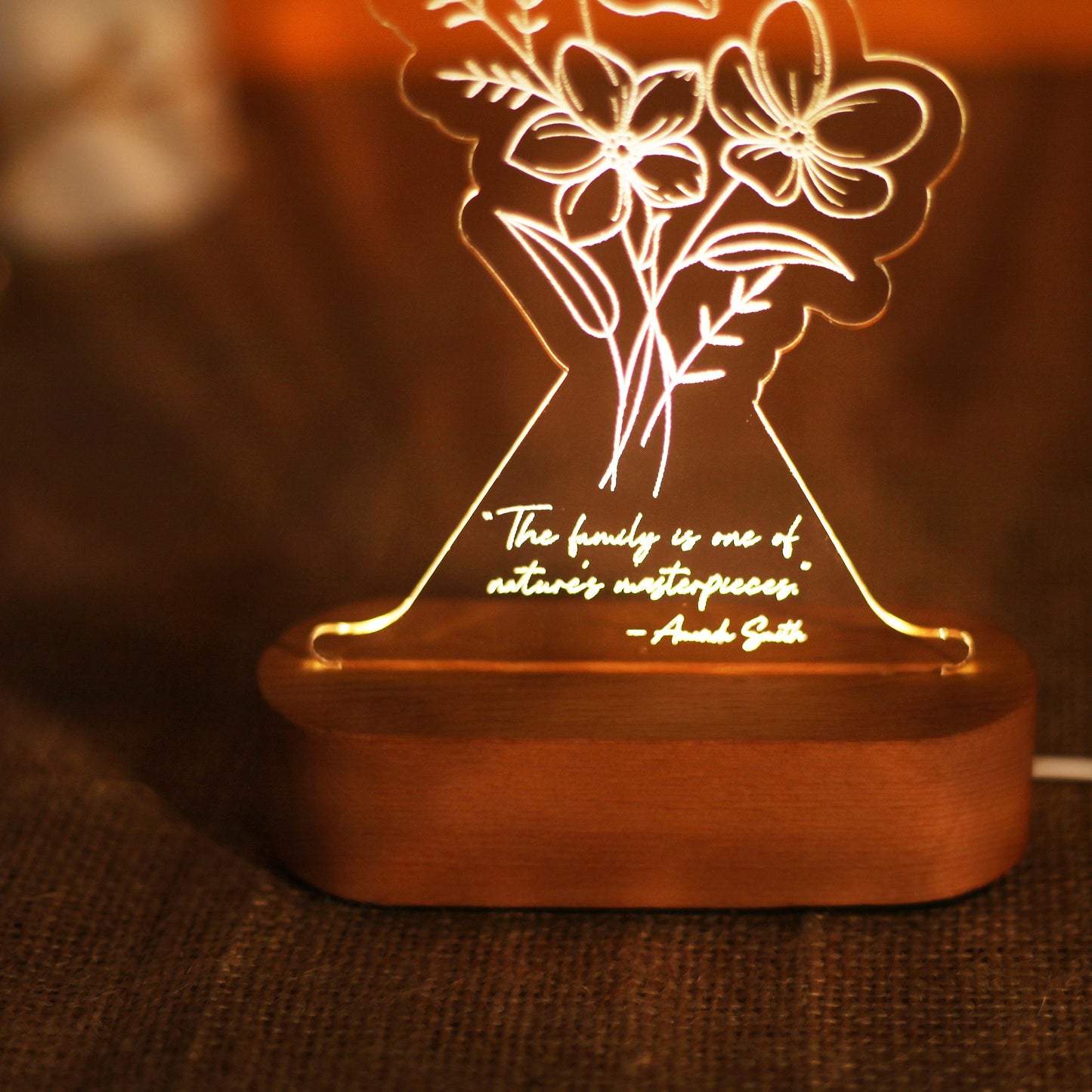 Custom Flower Night Light for Mom Personalized Gift