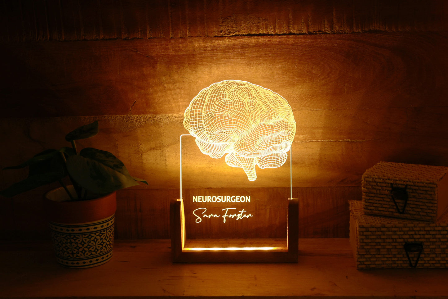 Geschenke für Neurologen, LED-Nachtlicht für Gehirn, personalisiert