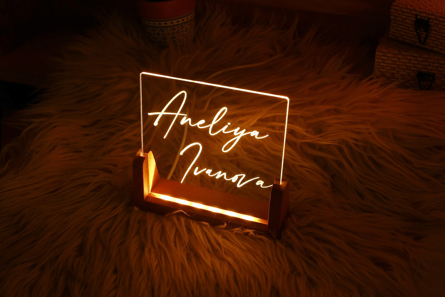 Personalisiertes Plexiglas-Namensschild, quadratisches LED-Schreibtischschild, personalisiertes Büroschild