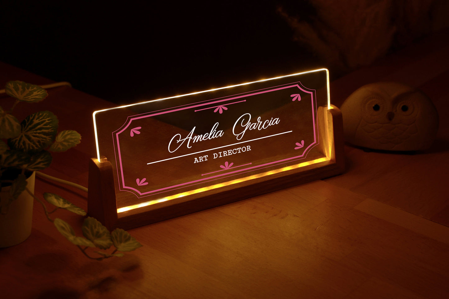 Personalized Desk Name Plate with Wooden Base