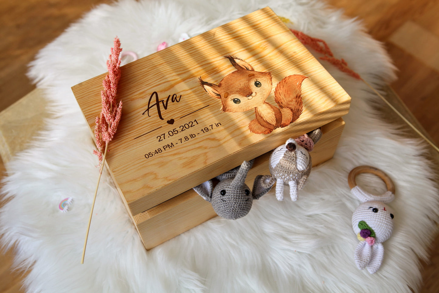 Wooden Baby Keepsake Box with Name - New Baby Gifts - Welcome Baby Box - Memory Box Baby - Baby Gift Birth - Baby Shower Gifts - Aunt Gift