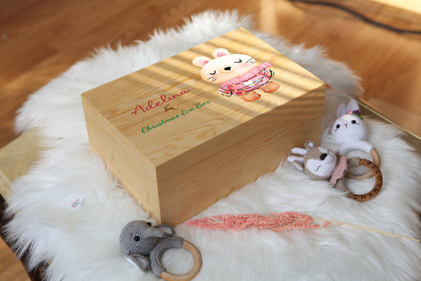 Personalized Wooden Christmas Eve Box with Name - Baby Girl Gifts - Wooden Baby Keepsake Box - Christmas Box Baby Shower Gifts - Aunt Gift