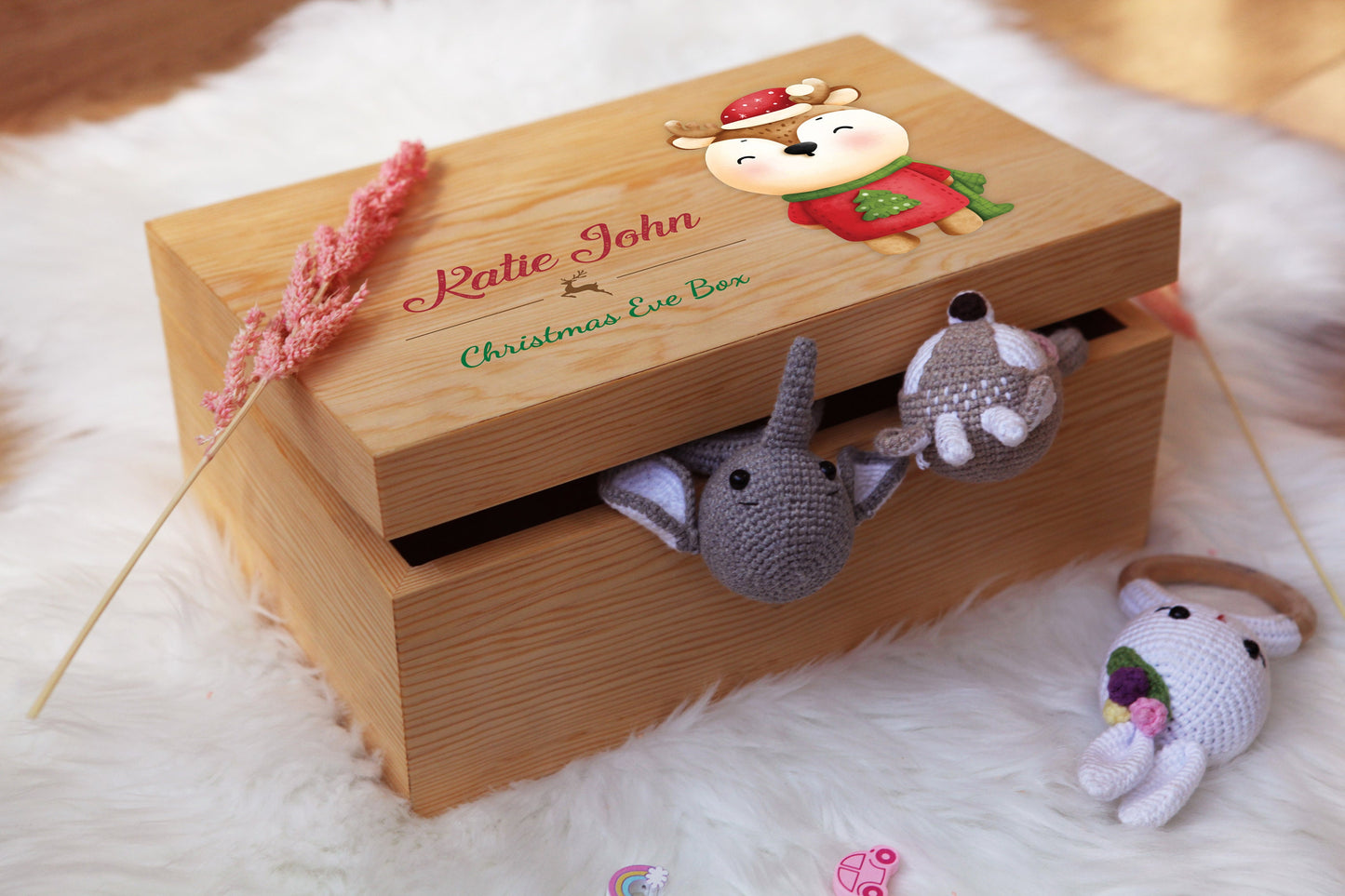 Personalized Wooden Christmas Eve Box with Name - Baby Girl Gifts - Wooden Baby Keepsake Box - Christmas Box Baby Shower Gifts - Aunt Gift