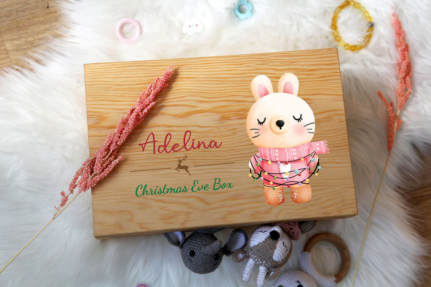 Personalized Wooden Christmas Eve Box with Name - Baby Girl Gifts - Wooden Baby Keepsake Box - Christmas Box Baby Shower Gifts - Aunt Gift