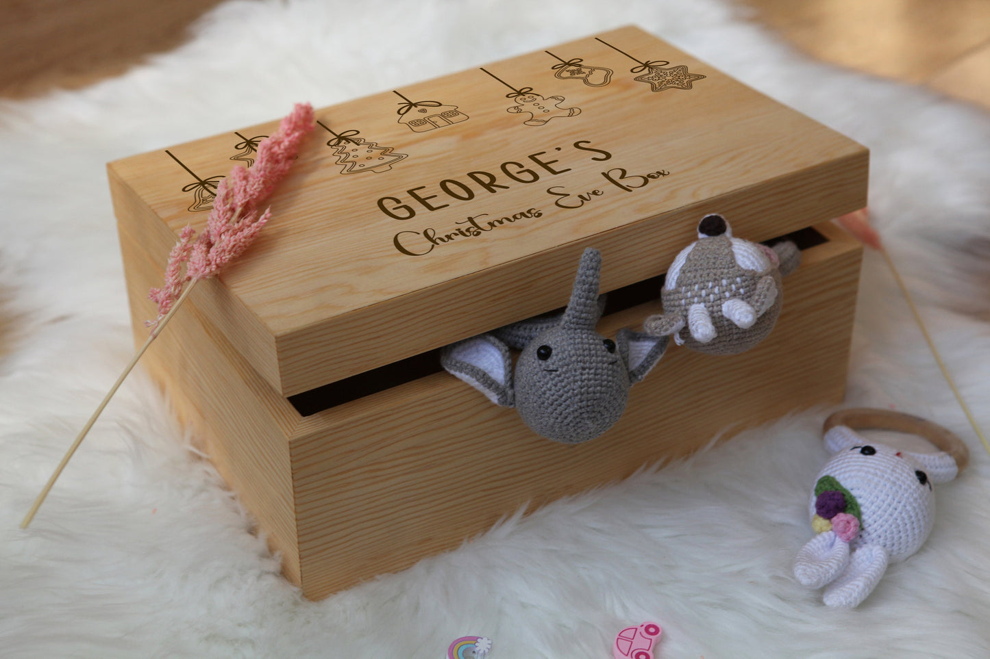 Personalised Wooden Christmas Eve Box - Wooden Box with Name - Birth Stats Gift - Keepsake Box - Christmas Gift for Kids - Gift for Nephew