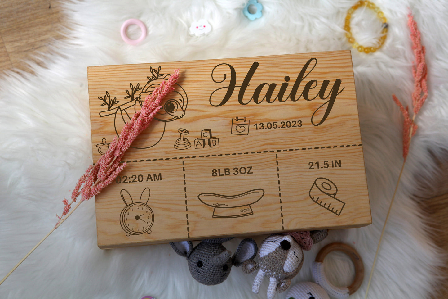 Custom Baby Wooden Box - Baby Girl Gift - Baby Boy Gift - Birth Stats Gift - Christmas Gift for Baby - Baby Shower Gift - New Mom Gift