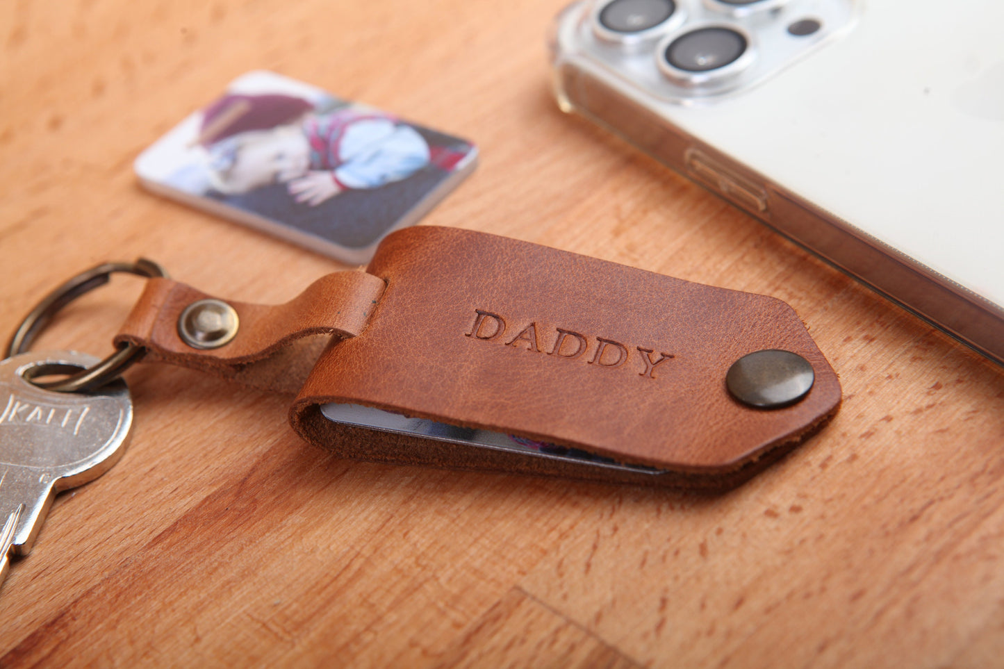 Dad Keychain Customize Photo, Personalised Dad Photo Keyring,  Leather Photograph Keychain / Christmas Birthday Father's Day Gift For Him