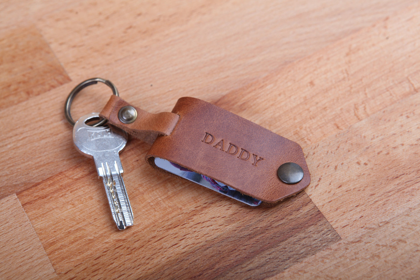 Dad Keychain Customize Photo, Personalised Dad Photo Keyring,  Leather Photograph Keychain / Christmas Birthday Father's Day Gift For Him