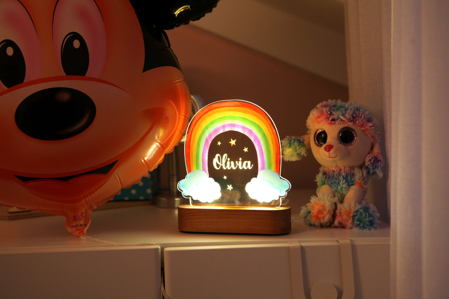 Personalized Kids Nightlight - Rainbow Nursery - Baby Girl Gift