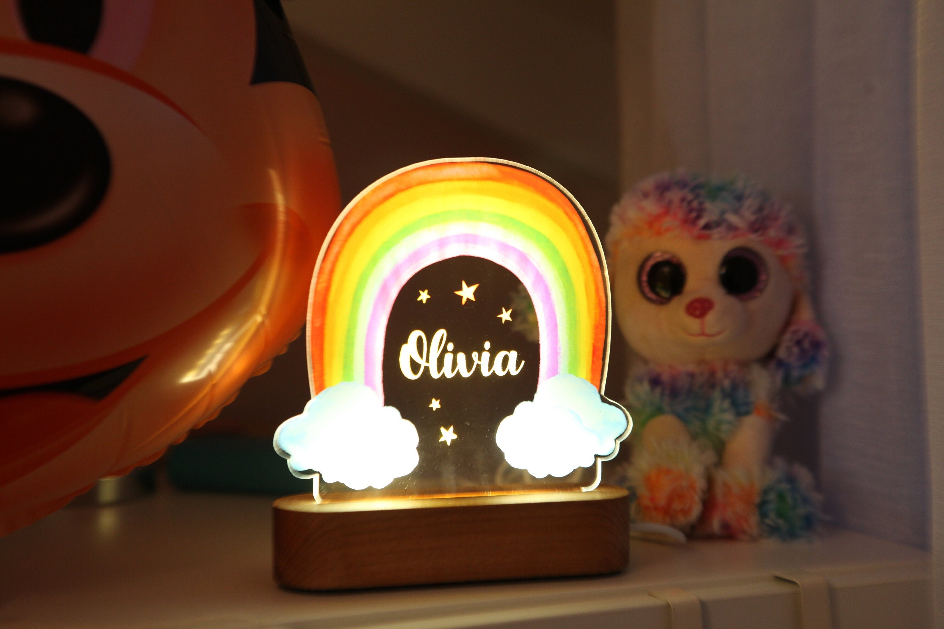 Personalisiertes Nachtlicht für Kinder - Regenbogen-Kinderzimmer - Geschenk für Babymädchen
