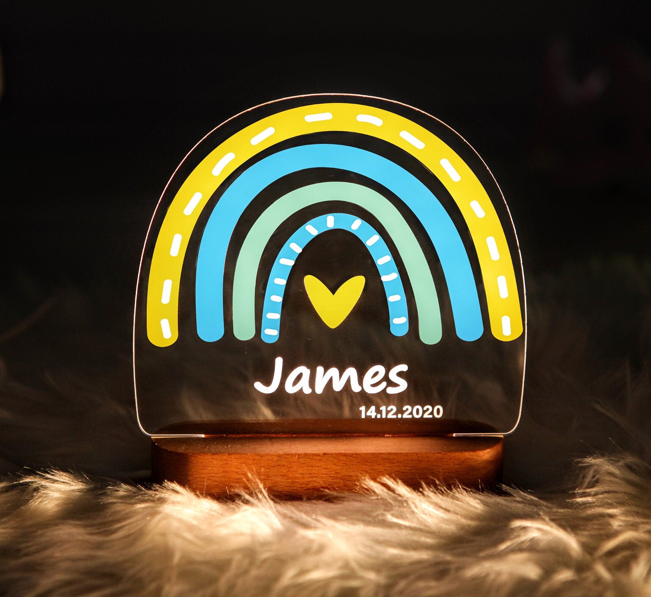 Fallover Personalized Night Light For Baby - Custom Name & Date LED Acrylic Lamp With Wood Base, Nursery Gift - View #6