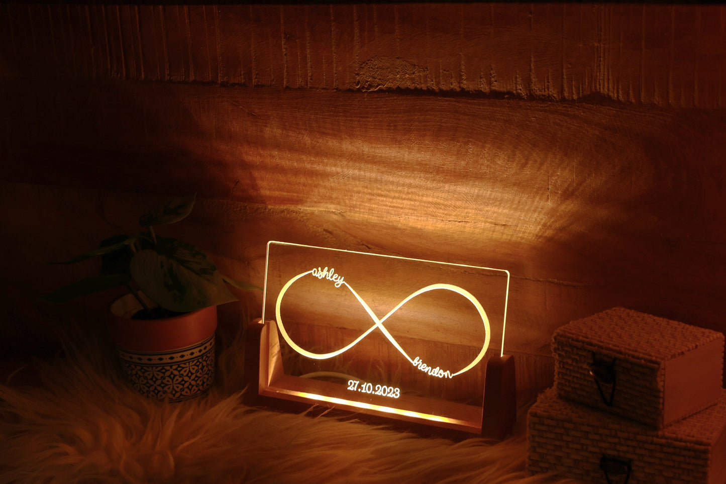 Personalized Infinity Plexi Night Light - Custom Anniversary Lamp