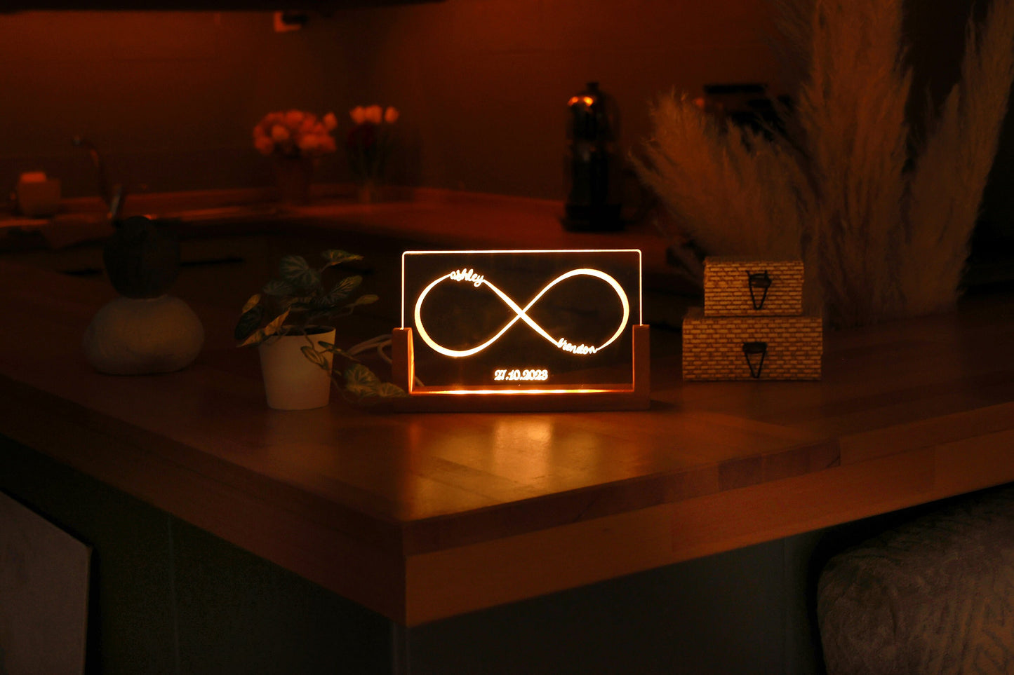 Personalized Infinity Plexi Night Light - Custom Anniversary Lamp