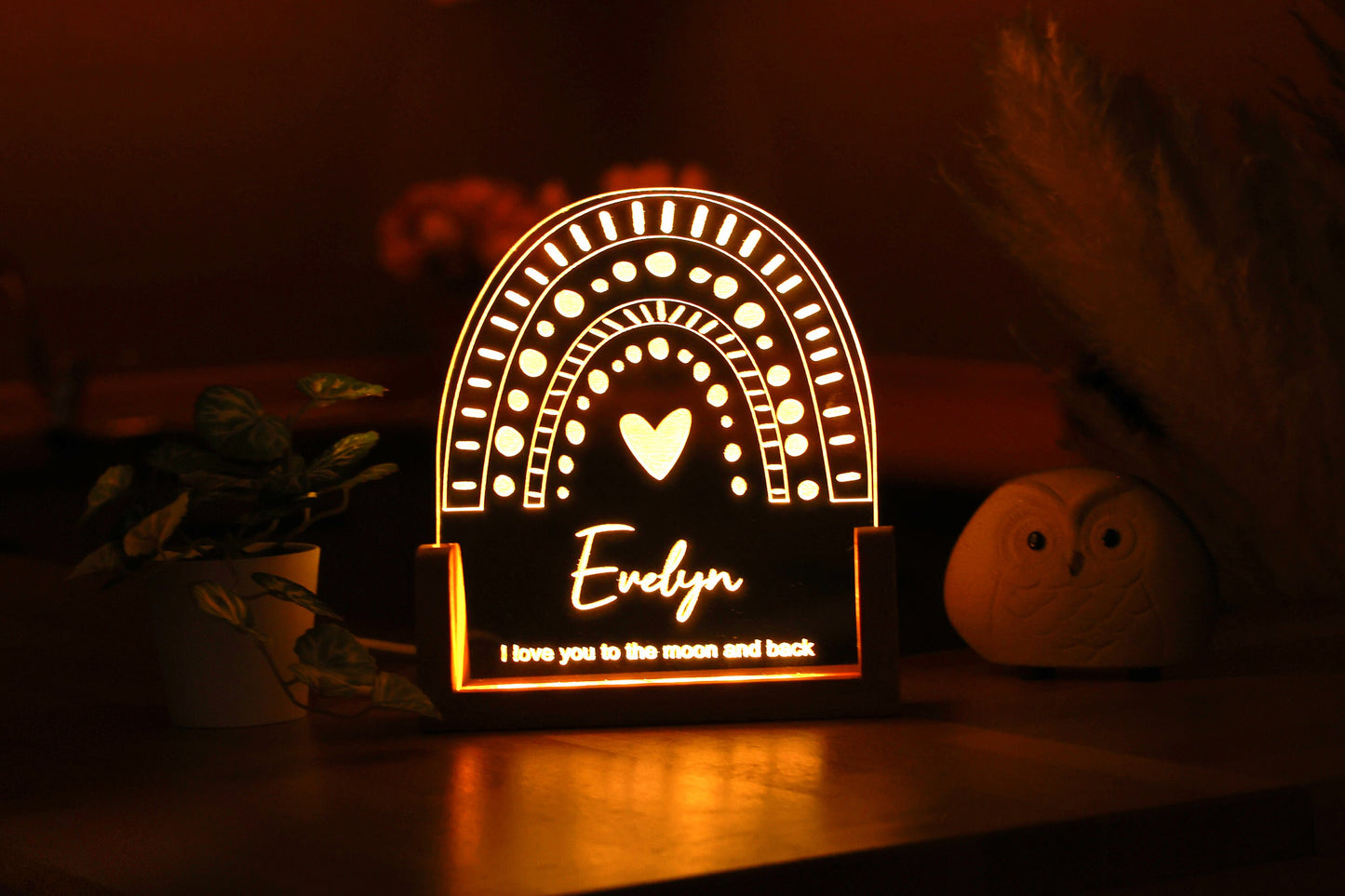 Kid Nightlight Name Personalized Christmas Gift, Love You To The Moon & Back Led Night Light