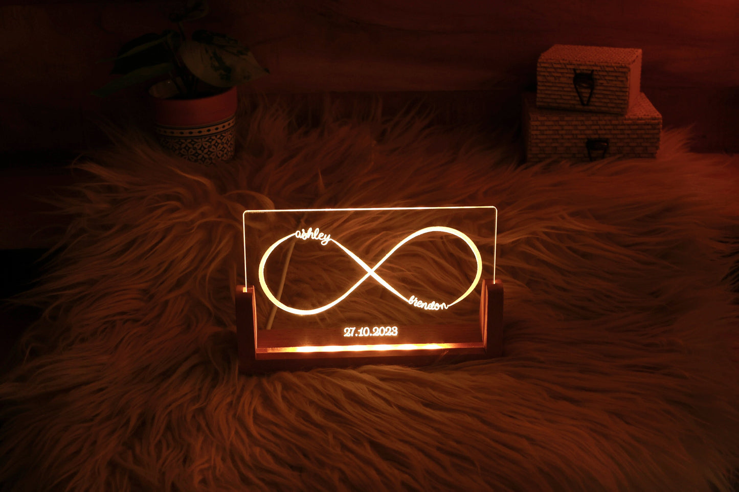 Personalized Infinity Plexi Night Light - Custom Anniversary Lamp