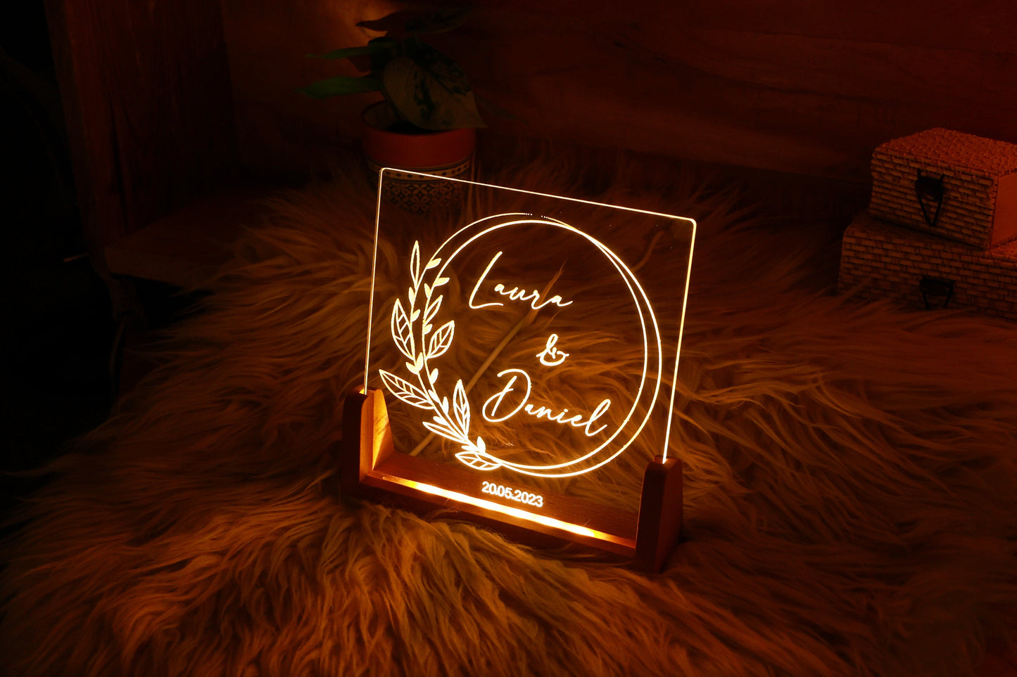 Custom Wedding Anniversary Night Light, Personalized Night Lamp with Date