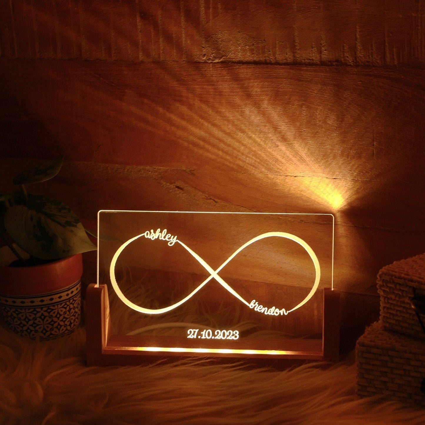 Personalized Infinity Plexi Night Light - Custom Anniversary Lamp