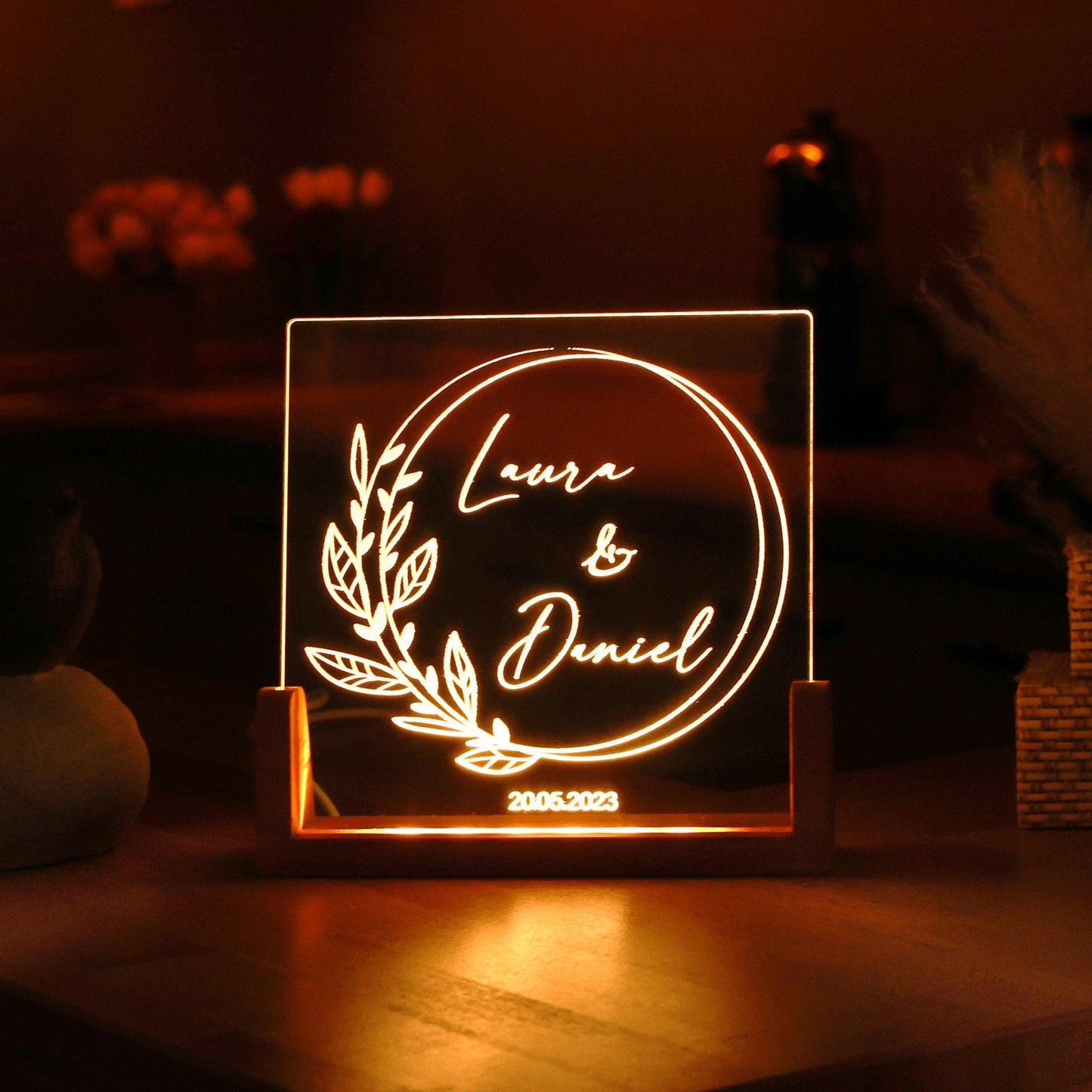 Custom Wedding Anniversary Night Light, Personalized Night Lamp with Date