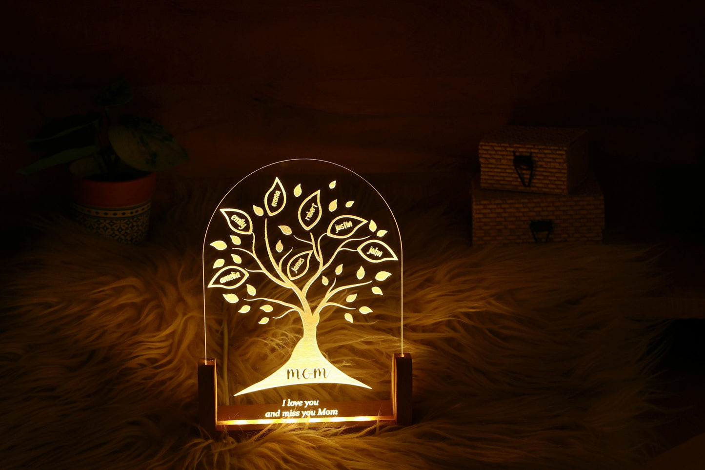 Mom's Christmas Gift, Family Tree Keepsake, Personalized LED Night Light