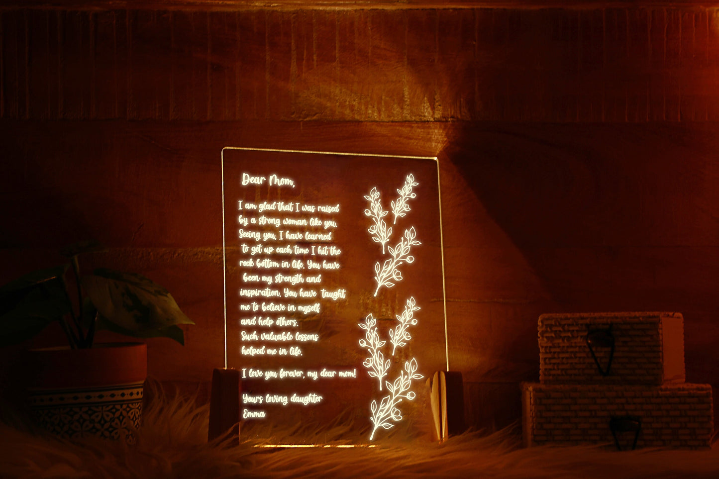 Personalized Plexi Letter Night Light - Personalized LED Lamp - Heartfelt Gift for Mom