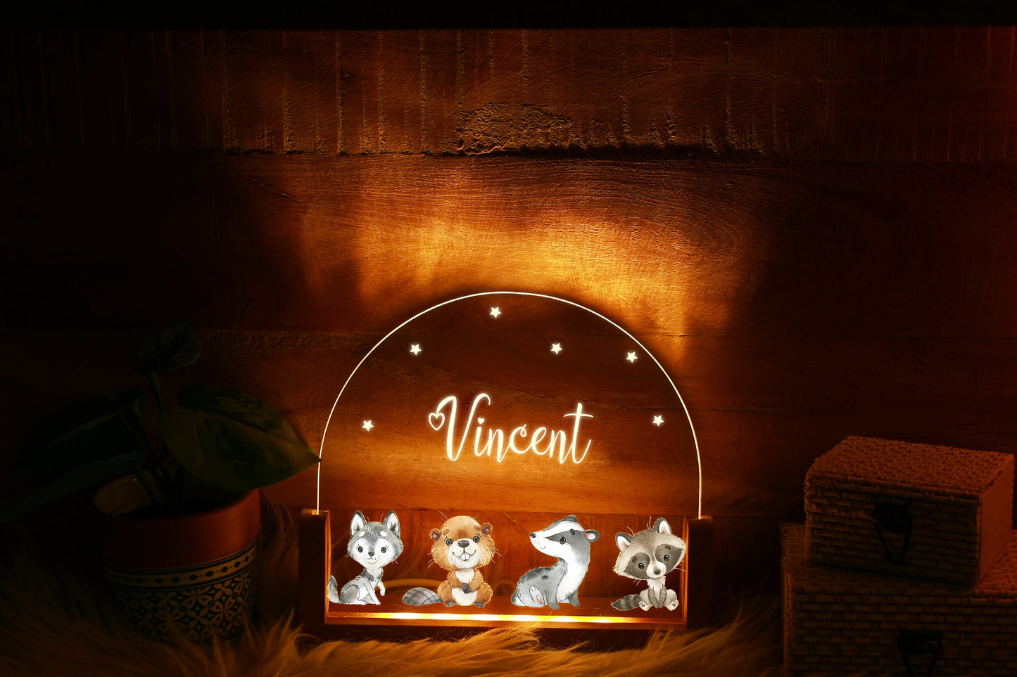 Personalized Kids Safari Nightlight, Adorable Animal LED Night Lamp