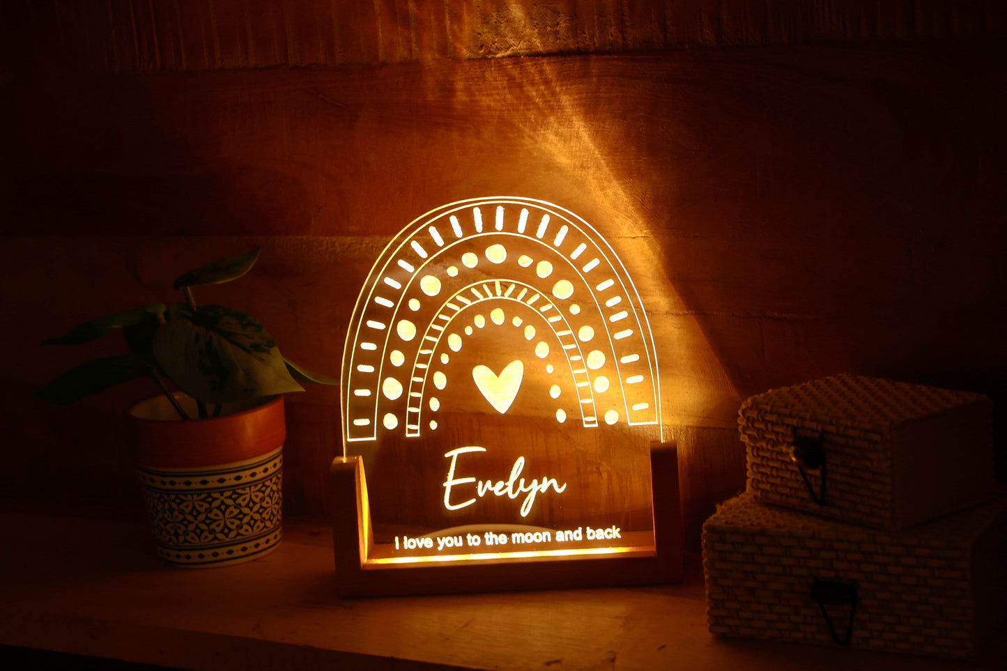 Kid Nightlight Name Personalized Christmas Gift, Love You To The Moon & Back Led Night Light