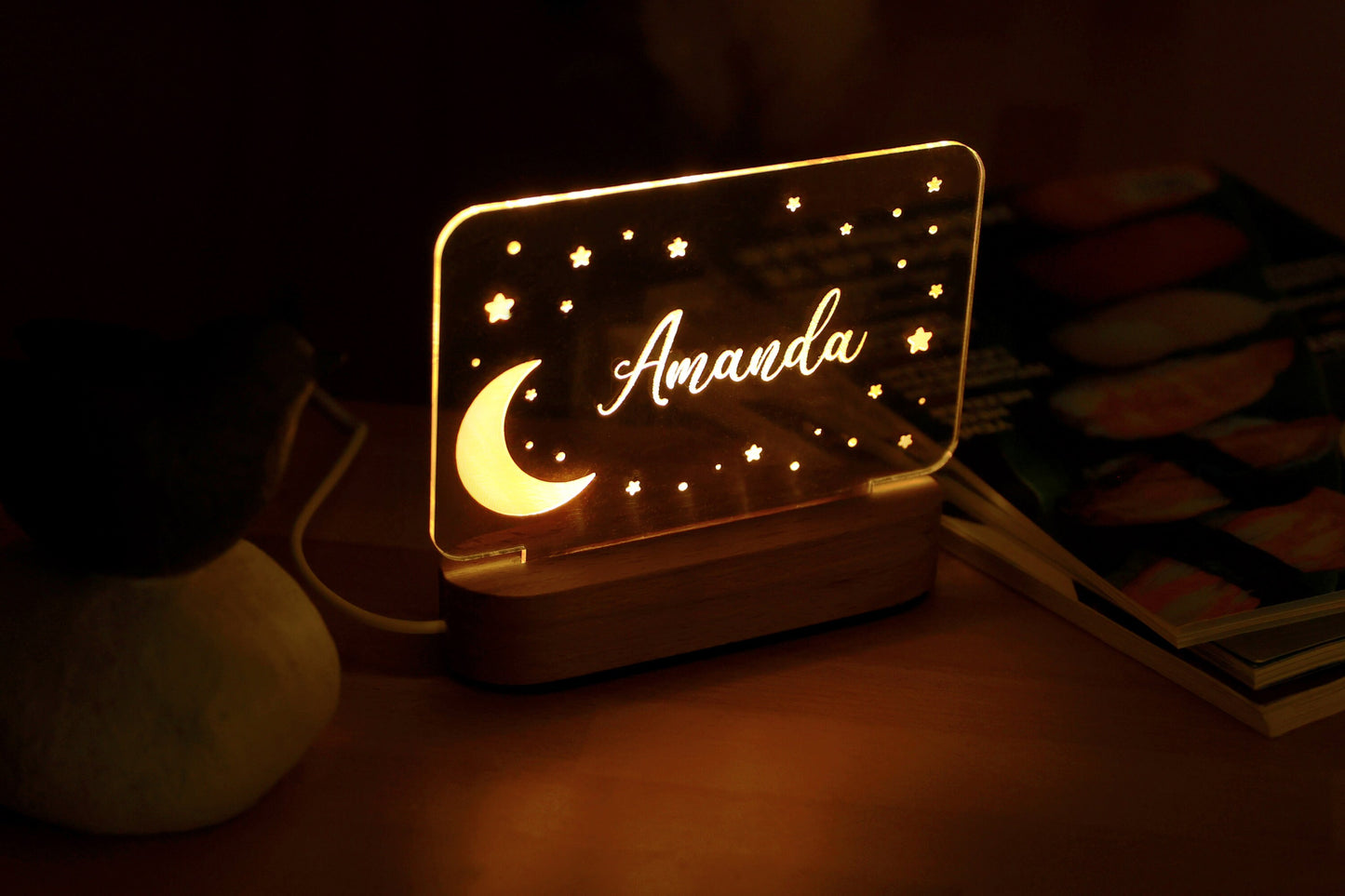 Personalized Night Light with Moon & Stars - Custom Night Light with Name