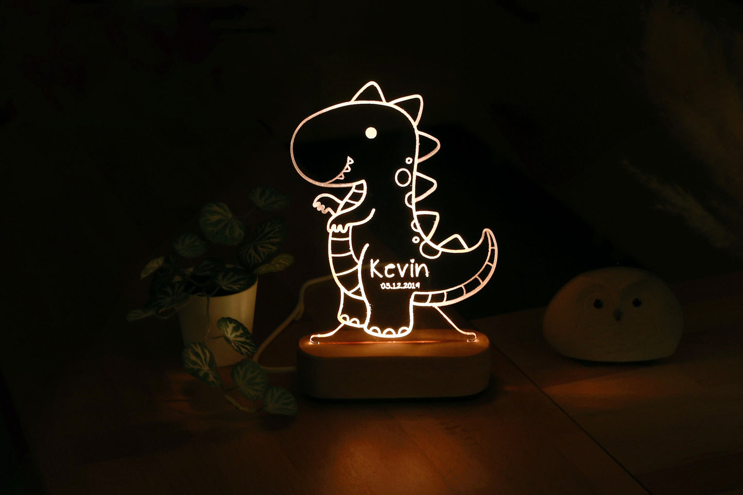 Personalized Dinosaur Night Light Cute Kids Name Nightlight