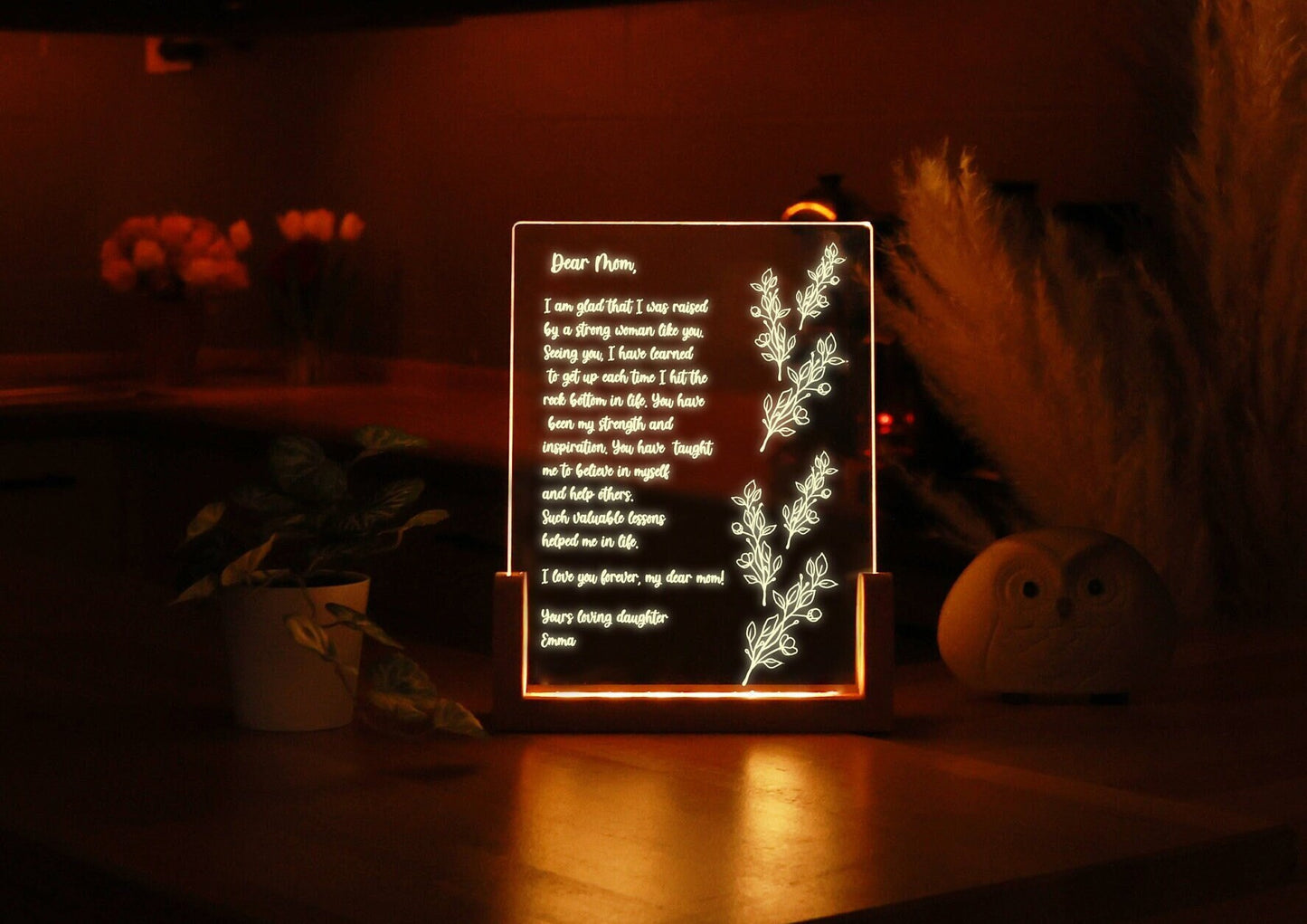 Personalized Plexi Letter Night Light - Personalized LED Lamp - Heartfelt Gift for Mom