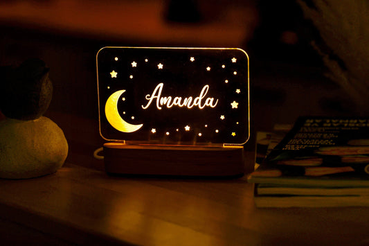 Personalized Night Light with Moon & Stars - Custom Night Light with Name