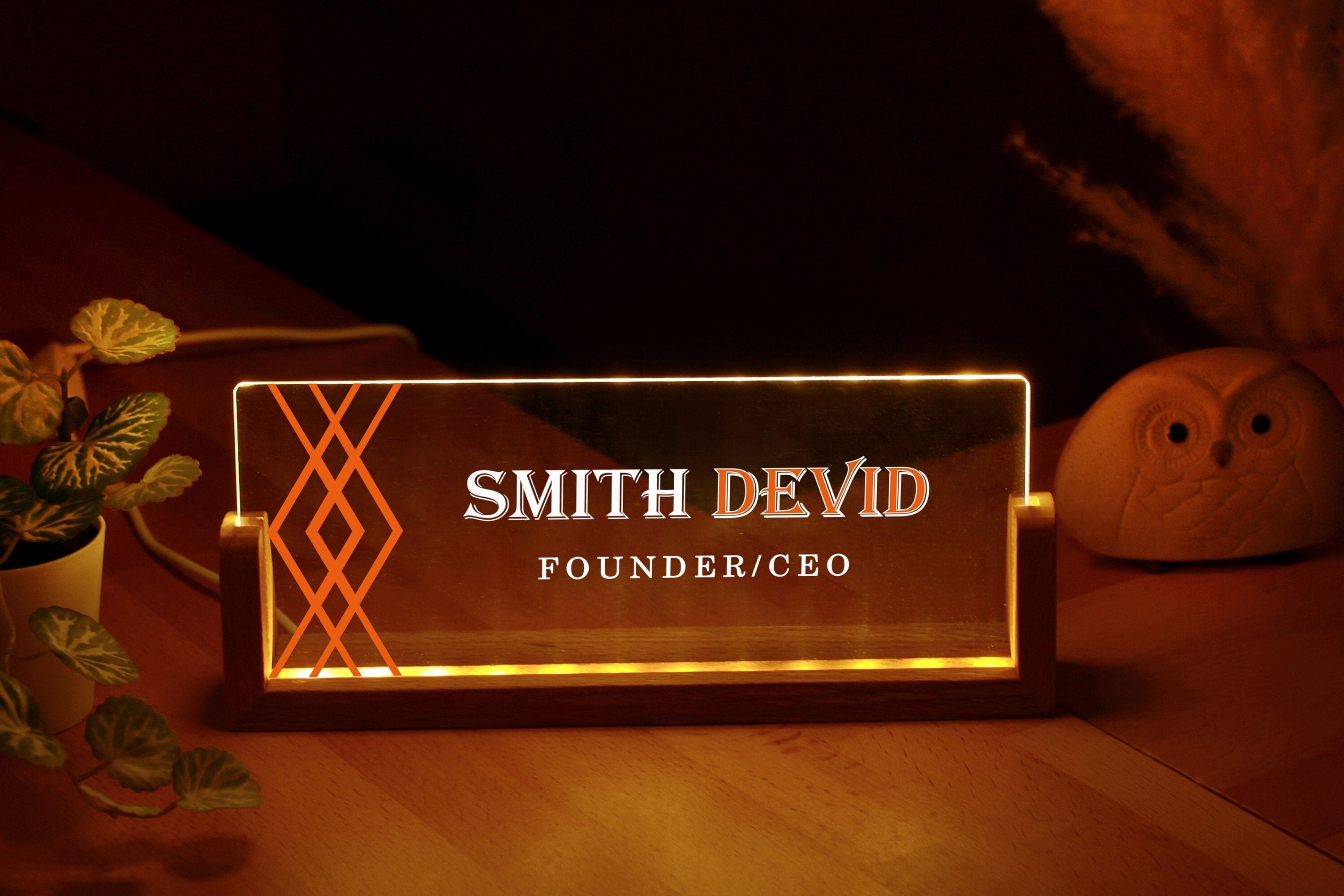 Personalized Desk Name Plate with Wooden Base